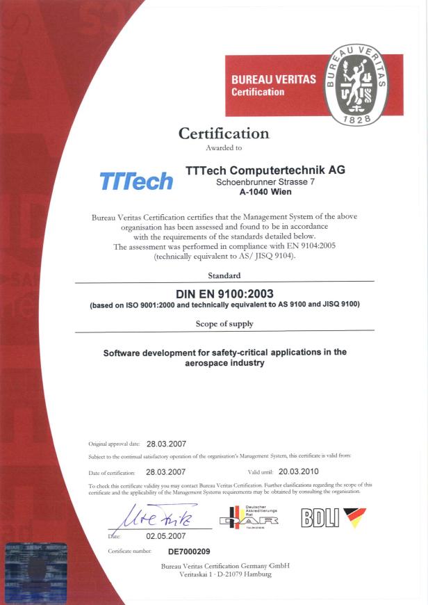 La TTTech ottiene la certificazione per lo sviluppo di